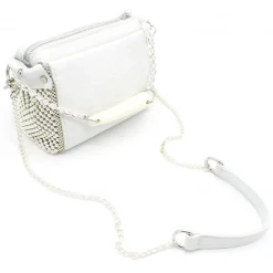 Laura B Bags-- Bauletto Mini - Leather and Mesh Bag - White - Strap Bag - Luxury High Quality Bag - Avvenice