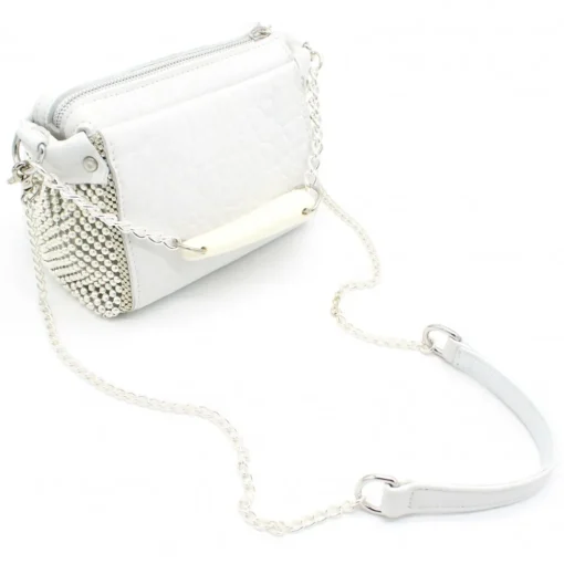 Laura B Bags-- Bauletto Mini - Leather and Mesh Bag - White - Strap Bag - Luxury High Quality Bag - Avvenice