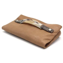 Laura B Bags-- Claudia Paper Case Clutch - Leather and Mesh Bag - Beige - Clutch Bag - Luxury High Quality Bag - Avvenice
