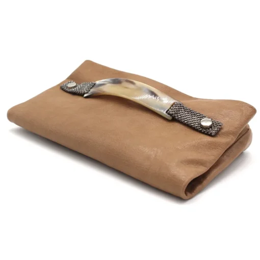 Laura B Bags-- Claudia Paper Case Clutch - Leather and Mesh Bag - Beige - Clutch Bag - Luxury High Quality Bag - Avvenice