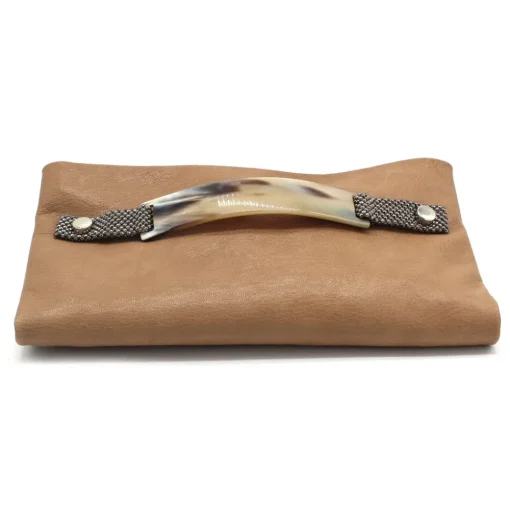 Laura B Bags-- Claudia Paper Case Clutch - Leather and Mesh Bag - Beige - Clutch Bag - Luxury High Quality Bag - Avvenice