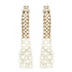 Laura B Earrings-- Eiffel Earrings - Mesh and Swarovski Earrings - White - White Swarovski - Handmade Earrings - Luxury High Quality - Avvenice