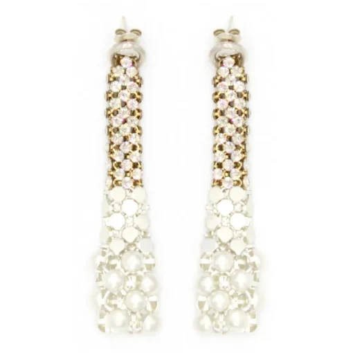 Laura B Earrings-- Eiffel Earrings - Mesh and Swarovski Earrings - White - White Swarovski - Handmade Earrings - Luxury High Quality - Avvenice