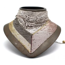 Laura B Necklaces-- Jeanne Bandana - Mesh Necklace - Rose, Gold, Shiny Silver - Gold Swarovski - Handmade Necklace - Luxury High Quality - Avvenice