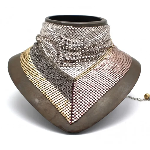 Laura B Necklaces-- Jeanne Bandana - Mesh Necklace - Rose, Gold, Shiny Silver - Gold Swarovski - Handmade Necklace - Luxury High Quality - Avvenice