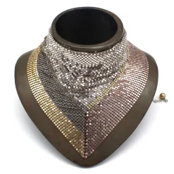Laura B Necklaces-- Jeanne Bandana - Mesh Necklace - Rose, Gold, Shiny Silver - Gold Swarovski - Handmade Necklace - Luxury High Quality - Avvenice