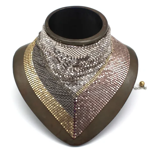 Laura B Necklaces-- Jeanne Bandana - Mesh Necklace - Rose, Gold, Shiny Silver - Gold Swarovski - Handmade Necklace - Luxury High Quality - Avvenice