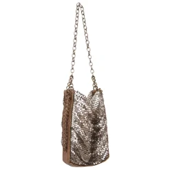 Laura B Bags-- Line Box Disco Bag - Leather and Mesh Bag - Bronze - Strap Bag - Luxury High Quality Bag - Avvenice
