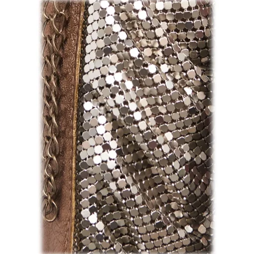 Laura B Bags-- Line Box Disco Bag - Leather and Mesh Bag - Bronze - Strap Bag - Luxury High Quality Bag - Avvenice