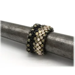 Laura B Rings-- Mia Ring - Mesh and Swarovski Ring - Doré - Black Swarovski - Handmade Ring - Luxury High Quality - Avvenice
