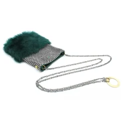 Laura B Bags-- Soft Mobile Bag - Lapin Bag with Net and Swarovski - Dark Green - Luxury High Quality Leather Bag - Avvenice