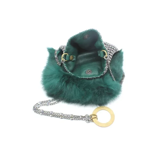 Laura B Bags-- Soft Mobile Bag - Lapin Bag with Net and Swarovski - Dark Green - Luxury High Quality Leather Bag - Avvenice
