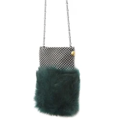 Laura B Bags-- Soft Mobile Bag - Lapin Bag with Net and Swarovski - Dark Green - Luxury High Quality Leather Bag - Avvenice