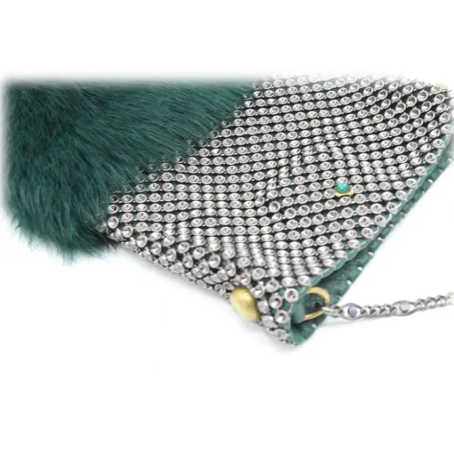 Laura B Bags-- Soft Mobile Bag - Lapin Bag with Net and Swarovski - Dark Green - Luxury High Quality Leather Bag - Avvenice