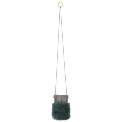 Laura B Bags-- Soft Mobile Bag - Lapin Bag with Net and Swarovski - Dark Green - Luxury High Quality Leather Bag - Avvenice