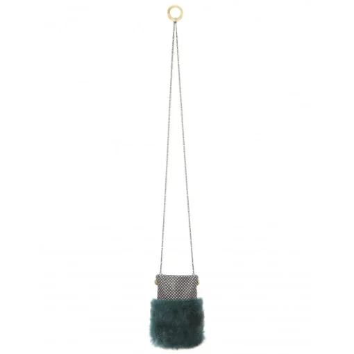Laura B Bags-- Soft Mobile Bag - Lapin Bag with Net and Swarovski - Dark Green - Luxury High Quality Leather Bag - Avvenice