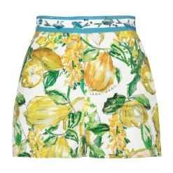 Leda Di Marti Trousers-- Lamantino Shorts - White Citrus Print - Haute Couture Made in Italy - Luxury High Quality Dress - Avvenice