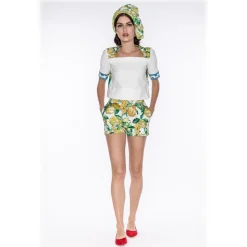 Leda Di Marti Trousers-- Lamantino Shorts - White Citrus Print - Haute Couture Made in Italy - Luxury High Quality Dress - Avvenice