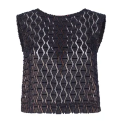 Leda Di Marti Tops-- Sleeveless Jacquard Top - Leda Collection - Haute Couture Made in Italy - Luxury High Quality Top - Avvenice