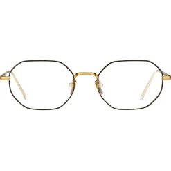 Linda Farrow Sunglasses & Eyewear-- 520 C6 Angular Optical Frames - Yellow Gold and Nickel - Eyewear - Avvenice