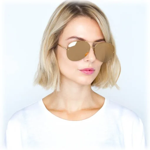 Linda Farrow Sunglasses & Eyewear-- 574 C1 Aviator Sunglasses - Gold - Eyewear - Avvenice