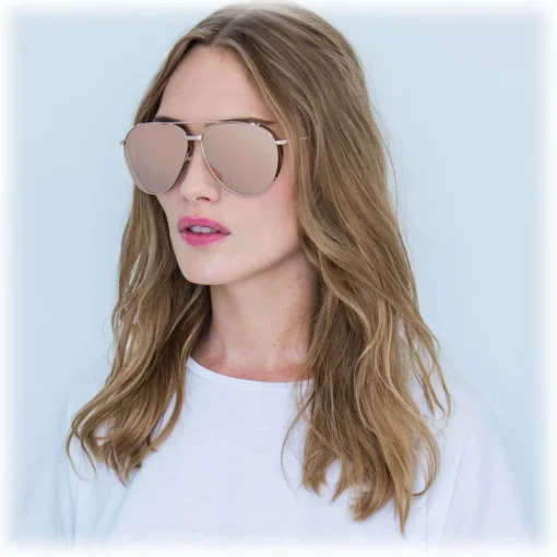 Linda Farrow Sunglasses & Eyewear-- 425 C3 Aviator Sunglasses - Rose Gold - Eyewear - Kourtney Kardashian - Olivia Munn - Official - Avvenice