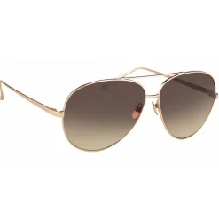 Linda Farrow Sunglasses & Eyewear-- 398 C3 Aviator Sunglasses - Matt Yellow Gold - Eyewear - Kendall Jenner - Alessandra Ambrosio - Avvenice
