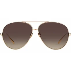 Linda Farrow Sunglasses & Eyewear-- 398 C3 Aviator Sunglasses - Matt Yellow Gold - Eyewear - Kendall Jenner - Alessandra Ambrosio - Avvenice