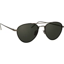 Linda Farrow Sunglasses & Eyewear-- 739 C6 Aviator Sunglasses - Nickel & Black - Eyewear - Avvenice