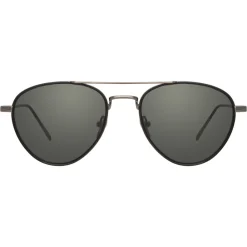 Linda Farrow Sunglasses & Eyewear-- 739 C6 Aviator Sunglasses - Nickel & Black - Eyewear - Avvenice