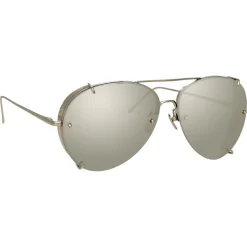 Linda Farrow Sunglasses & Eyewear-- 729 C2 Aviator Sunglasses - White Gold - Eyewear - Avvenice