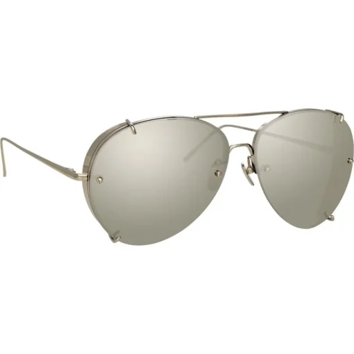 Linda Farrow Sunglasses & Eyewear-- 729 C2 Aviator Sunglasses - White Gold - Eyewear - Avvenice