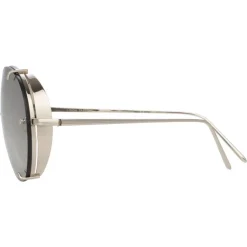 Linda Farrow Sunglasses & Eyewear-- 729 C2 Aviator Sunglasses - White Gold - Eyewear - Avvenice