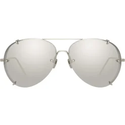 Linda Farrow Sunglasses & Eyewear-- 729 C2 Aviator Sunglasses - White Gold - Eyewear - Avvenice