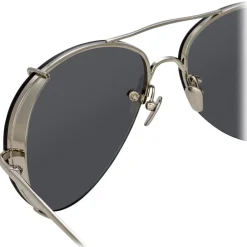 Linda Farrow Sunglasses & Eyewear-- 729 C2 Aviator Sunglasses - White Gold - Eyewear - Avvenice