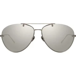 Linda Farrow Sunglasses & Eyewear-- 859 C1 Aviator Sunglasses - White Gold - Eyewear - Avvenice