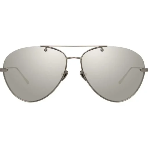 Linda Farrow Sunglasses & Eyewear-- 859 C1 Aviator Sunglasses - White Gold - Eyewear - Avvenice