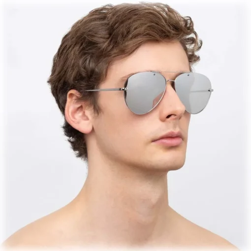 Linda Farrow Sunglasses & Eyewear-- 859 C1 Aviator Sunglasses - White Gold - Eyewear - Avvenice
