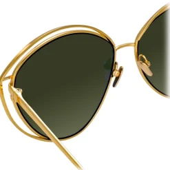 Linda Farrow Sunglasses & Eyewear-- 697 C4 Cat Eye Sunglasses - Yellow Gold - Eyewear - Avvenice