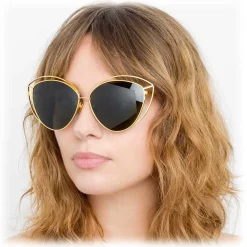 Linda Farrow Sunglasses & Eyewear-- 697 C4 Cat Eye Sunglasses - Yellow Gold - Eyewear - Avvenice