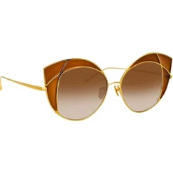 Linda Farrow Sunglasses & Eyewear-- 856 C2 Cat Eye Sunglasses - Yellow Gold and Tobacco - Eyewear - Avvenice