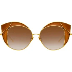 Linda Farrow Sunglasses & Eyewear-- 856 C2 Cat Eye Sunglasses - Yellow Gold and Tobacco - Eyewear - Avvenice