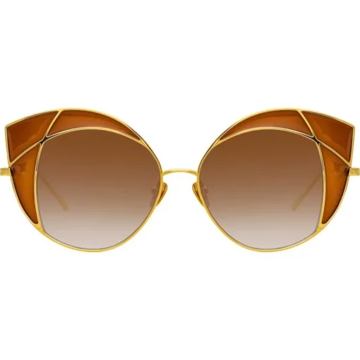 Linda Farrow Sunglasses & Eyewear-- 856 C2 Cat Eye Sunglasses - Yellow Gold and Tobacco - Eyewear - Avvenice