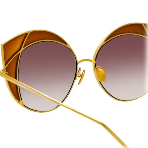 Linda Farrow Sunglasses & Eyewear-- 856 C2 Cat Eye Sunglasses - Yellow Gold and Tobacco - Eyewear - Avvenice
