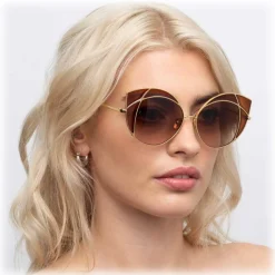 Linda Farrow Sunglasses & Eyewear-- 856 C2 Cat Eye Sunglasses - Yellow Gold and Tobacco - Eyewear - Avvenice