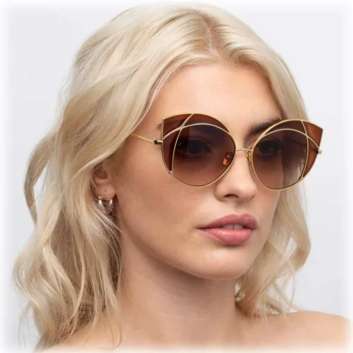 Linda Farrow Sunglasses & Eyewear-- 856 C2 Cat Eye Sunglasses - Yellow Gold and Tobacco - Eyewear - Avvenice