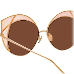 Linda Farrow Sunglasses & Eyewear-- 856 C6 Cat Eye Sunglasses - Rose Gold and Peach Frame - Eyewear - Avvenice