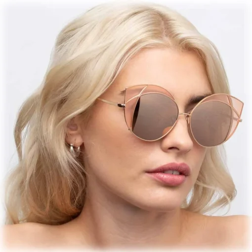 Linda Farrow Sunglasses & Eyewear-- 856 C6 Cat Eye Sunglasses - Rose Gold and Peach Frame - Eyewear - Avvenice