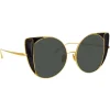 Linda Farrow Sunglasses & Eyewear-- 854 C1 Cat Eye Sunglasses - Yellow Gold and Black - Eyewear - Avvenice