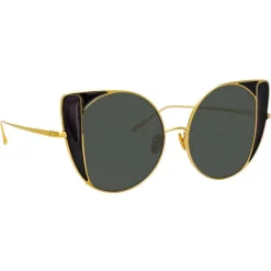 Linda Farrow Sunglasses & Eyewear-- 854 C1 Cat Eye Sunglasses - Yellow Gold and Black - Eyewear - Avvenice